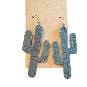 Rustic Green Faux Leather Saguaro Cactus Drop Earrings